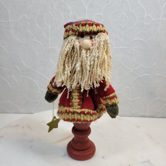 Four Star Primitive Santa Holding Star Plush 9" Wood Pedestal Handmade 2006 - Picture 13 of 16